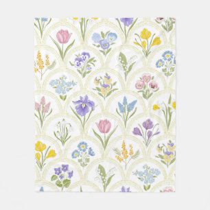 Spring Garden variety flowers in rainbow medallion Fleece Blanket