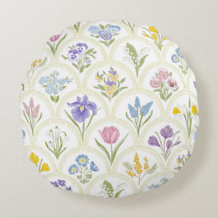 Spring Garden variety flowers in rainbow medallion Round Cushion