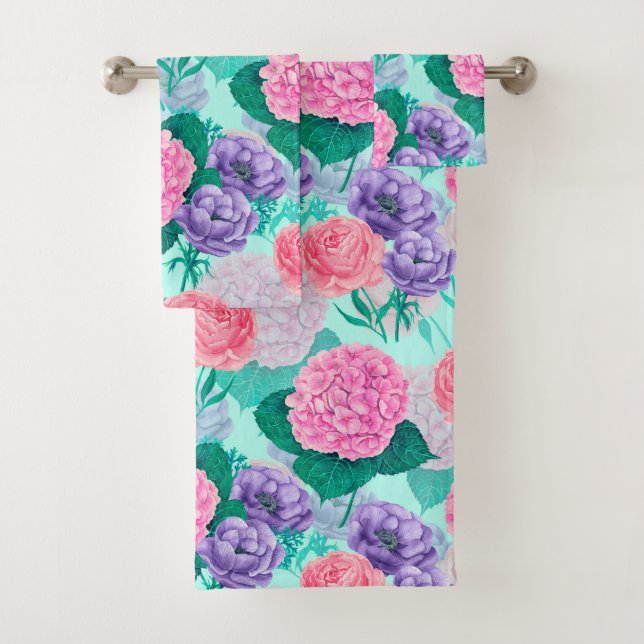 Spring garden watercolor 2 bath towel set (Insitu)