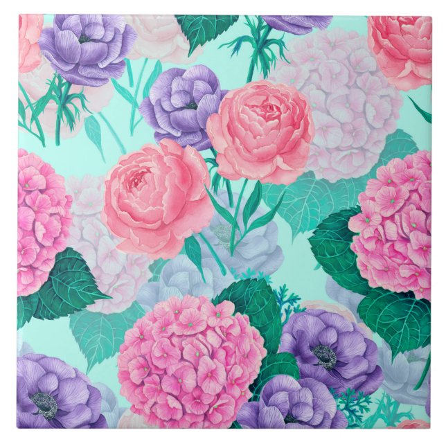 Spring garden watercolor 2 ceramic tile (Front)