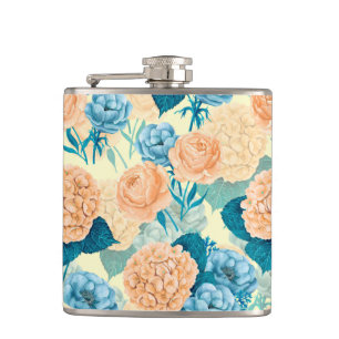 Spring garden watercolor hip flask