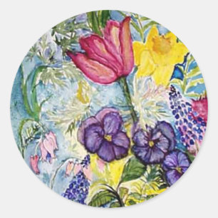 Spring Garden Watercolor Painting Classic Round Sticker