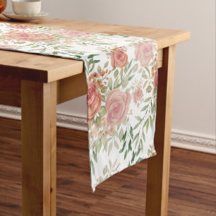 Spring Garden Watercolor Sweet Orange Roses Long Table Runner