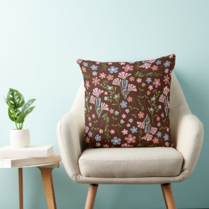 Spring Garden with Chocolate Brown Background Cushion