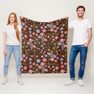 Spring Garden with Chocolate Brown Background Fleece Blanket