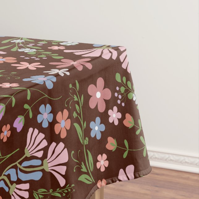 Spring Garden with Chocolate Brown Background Tablecloth (In Situ)