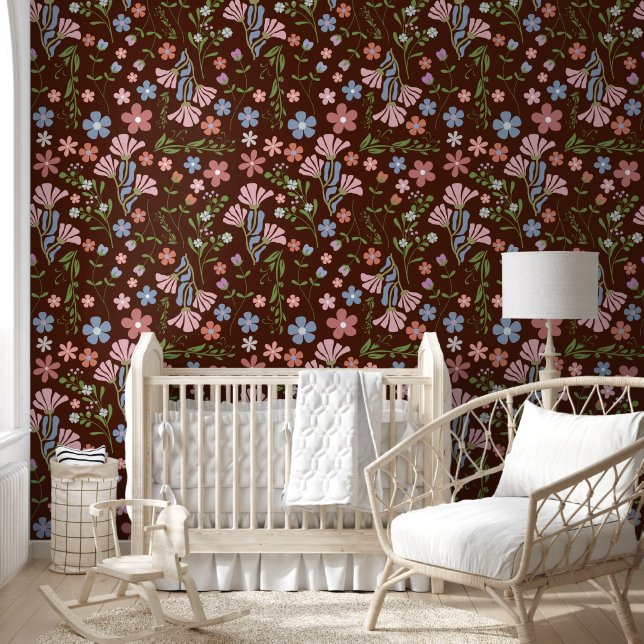 Spring Garden with Chocolate Brown Background Wallpaper (Kids)