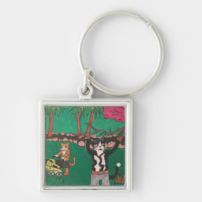 Spring Gardening Cats Key Ring (Front)