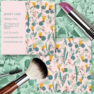 Spring Gardens Botanical Pattern Pink Square Business Card