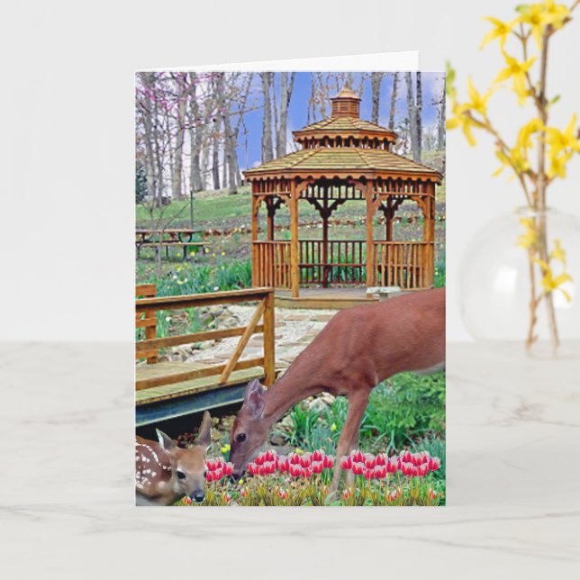Spring Gazebo Deer & Fawn Card (Yellow Flower)