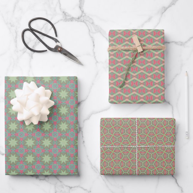 Spring Geometric Green Pattern Set Wrapping Paper Sheet (Front)