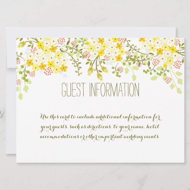 Spring Glory Yellow Floral Wedding Info Card (Front)