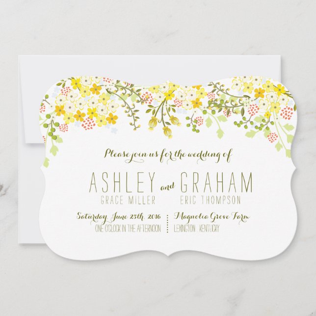 Spring Glory Yellow Floral Wedding Invitation (Front)