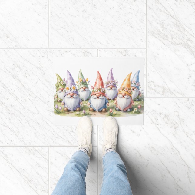 Spring Gnomes in a Meadow Doormat (Indoor)