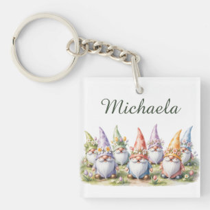 Spring Gnomes in a Meadow Key Ring