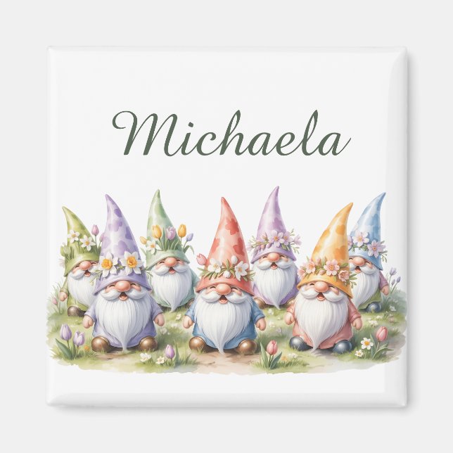 Spring Gnomes in a Meadow Magnet (Front)