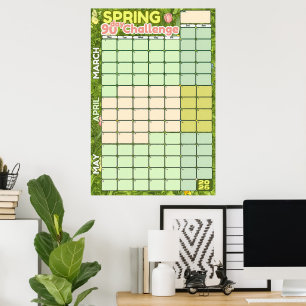 Spring Goal Setting Calendar 2025   90 Day Tracker Poster