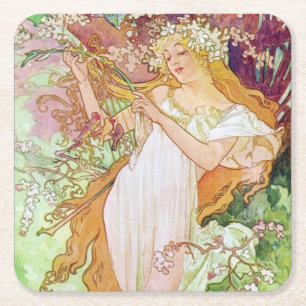 Spring Goddess Square Paper Coaster