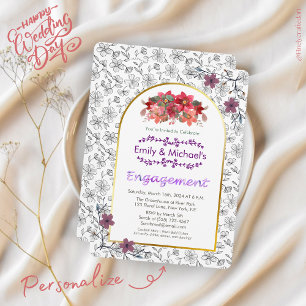 Spring Gold Bold Floral Blooms Engagement Party Invitation