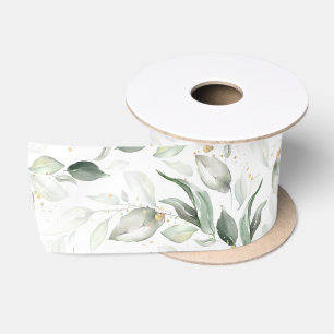 Spring Gold Greenery Foliage Elegant White Satin Ribbon