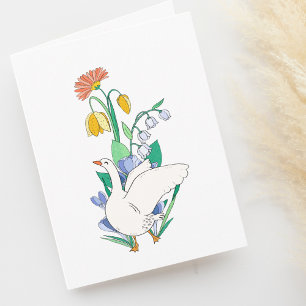 Spring Goose in Flowers Blank Thank You Card