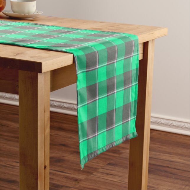 Spring Green and Finlandia Black Plaid Short Table Runner (In Situ)