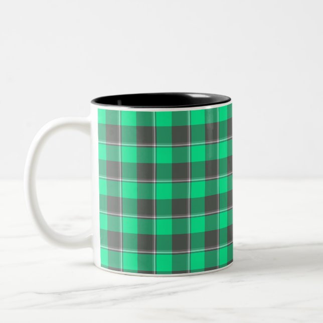 Spring Green and Finlandia Black Plaid Two-Tone Coffee Mug (Left)
