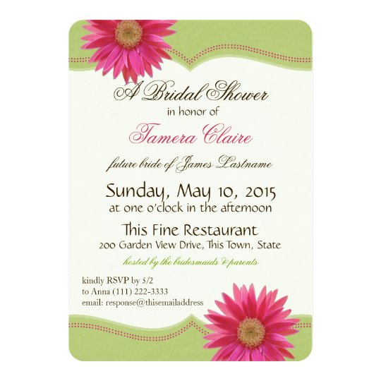 Spring Green and Fuschia Pink Daisy Bridal Shower Card