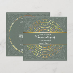 Spring Green and Gold Wedding Invitation