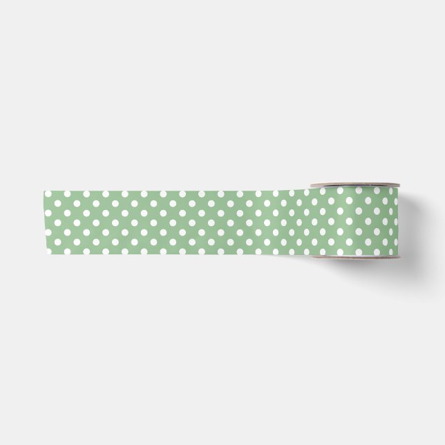 Spring Green and White Polka Dot Pattern on Satin Ribbon (Front)