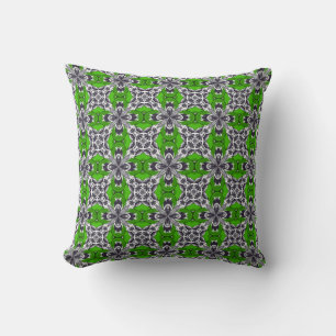 Spring Green and White Repeat Tile Pattern Cushion