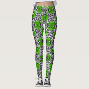Spring Green and White Repeat Tile Pattern Leggings