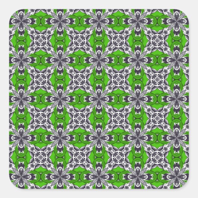 Spring Green and White Repeat Tile Pattern Square Sticker (Front)