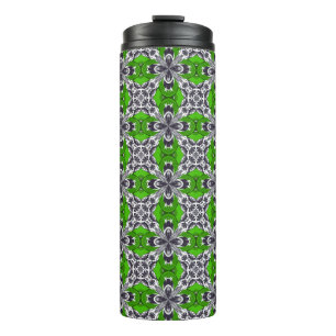 Spring Green and White Repeat Tile Pattern Thermal Tumbler