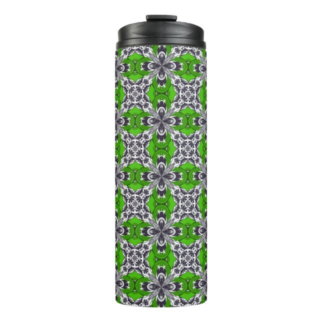 Spring Green and White Repeat Tile Pattern Thermal Tumbler (Front)