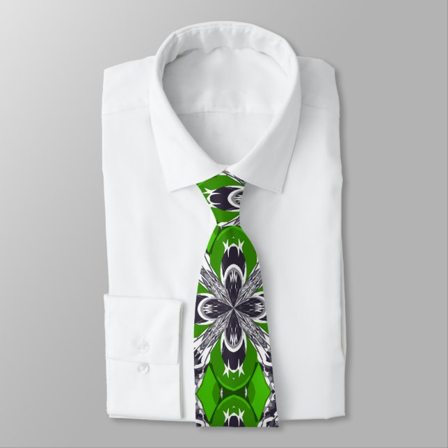 Spring Green and White Repeat Tile Pattern Tie (Tied)