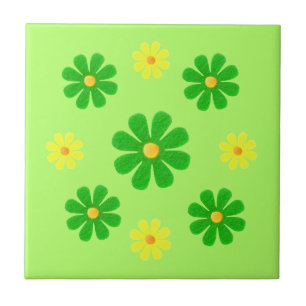 Spring green and yellow flowers for kitchen tile