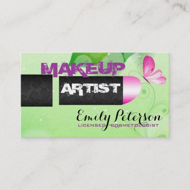 Spring Green Background Makeup Artist Business Card (Front)