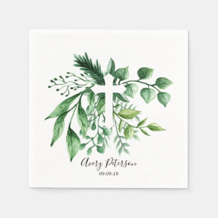 Spring Green Botanical Cross First Holy Communion Napkin