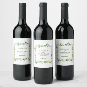 Spring Green Botanical Herbs Wedding Wine Label