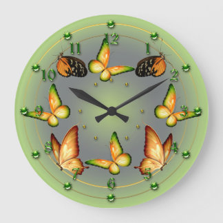Spring Green Butterflies Large Clock