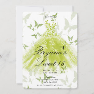 Spring Green Butterfly Dance Dress Sweet 16  Invitation