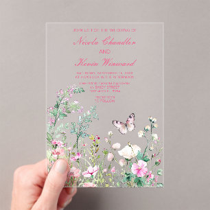 Spring Green Butterfly Floral Wedding Acrylic Invitations
