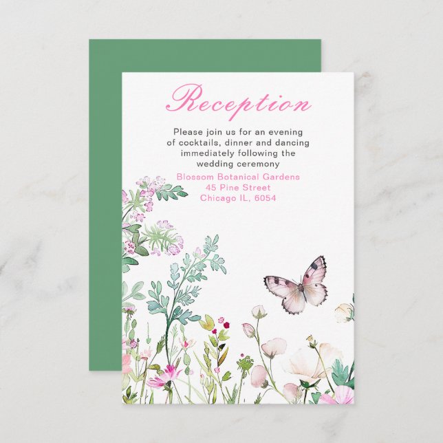 Spring Green Butterfly Floral Wedding Enclosure Card (Front/Back)