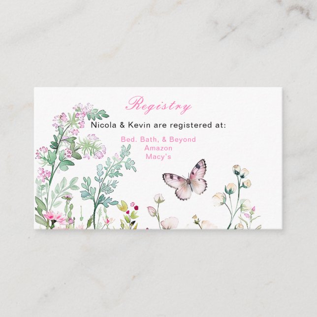 Spring Green Butterfly Floral Wedding Enclosure Card (Front)