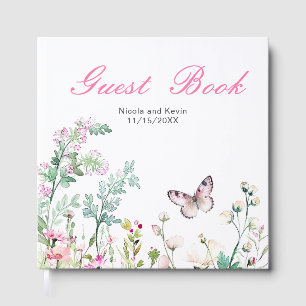 Spring Green Butterfly Floral Wedding Guest Book