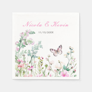 Spring Green Butterfly Floral Wedding Napkin