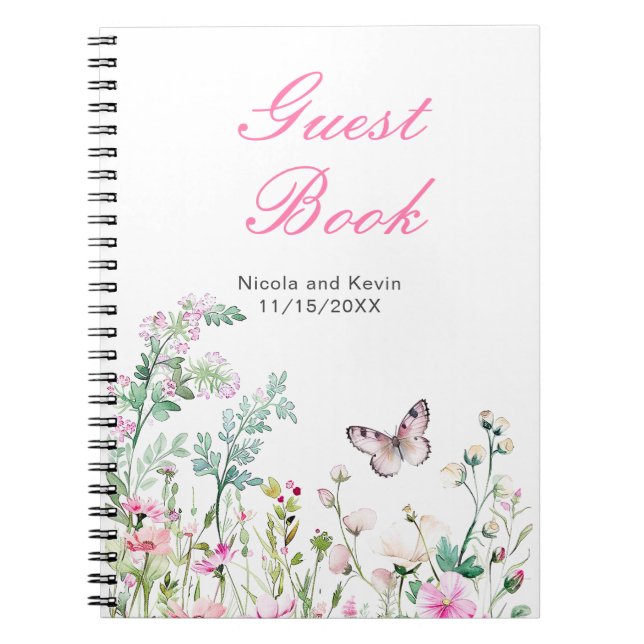 Spring Green Butterfly Floral Wedding Notebook (Front)