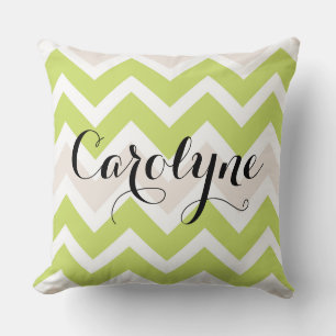 Spring Green Chevron Pattern Personalised Cushion