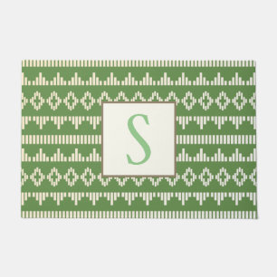 Spring Green & Cream Geometric   Monogram Doormat